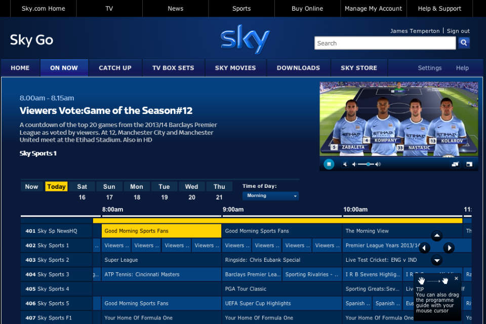 Tampilan aplikasi Sky Sports for iOS